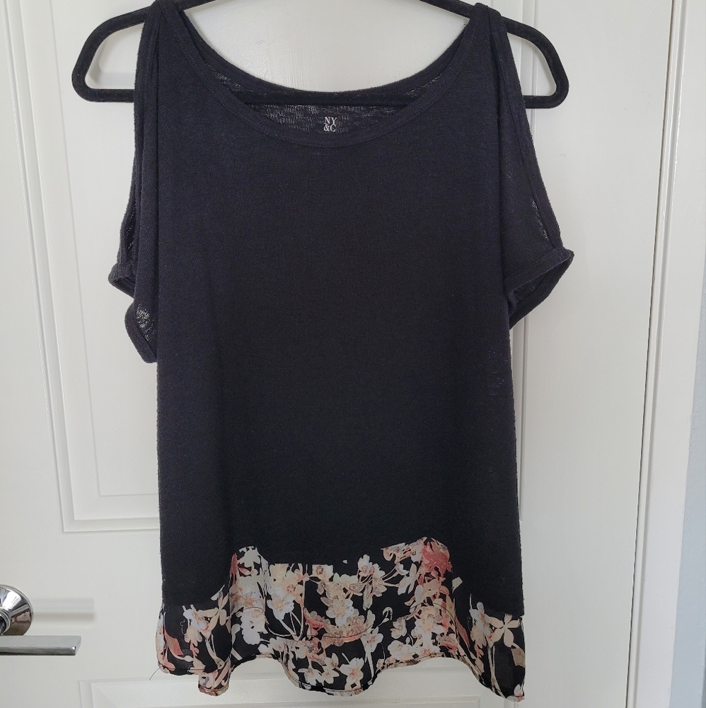NY&C Black Open Shoulder Blouse